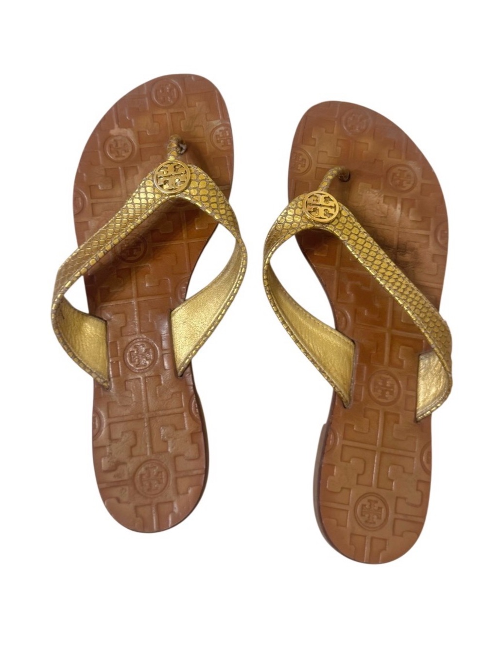 TORY BURCH Thora snakeskin embossed gold leather WOMENS SANDALS shoes  SIZE 8